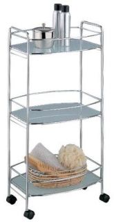 New Chrome Glass 3 Tier Rolling Oval Bath Shelf Cart