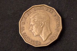 1941 George VI British English Three Pence Brass Coin
