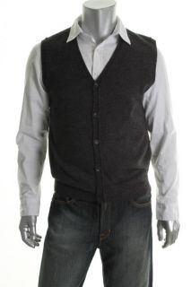 Geoffrey Beene New Gray Ribbed Trim V Neck Button Down Sweater Vest s