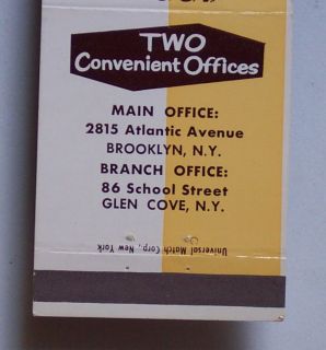 1960s Nassau Bank Glen Cove Matchbook Brooklyn NY MB