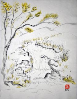 Japanese Chinese Art Arts Painting Print Watercolor in Calligraphy