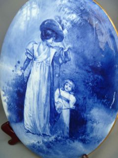  Blue Children Series Ware Oval Wall Plaque Woman w A Child