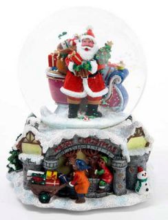 African American Santa Claus with Sleigh Musical Snow Water Globe