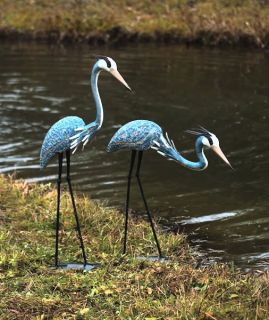 32 Blue Heron Pair Bird Garden Stake Figure Statue
