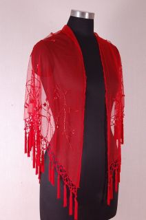 Elegant All Red Sequins Georgette Shawl