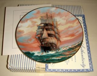 Charles Vickery Clipper Ships Blue Jacket at Sunset Plate Orig BX COA