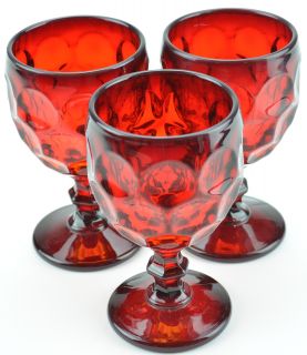 Vintage Ruby Red Art Glass Goblets Thumbprint Honeycomb Design