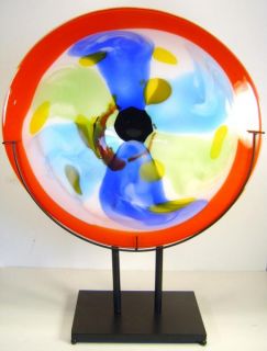 Plate Large 20 Hand Blown Hot Glass Art Metal Stand 8