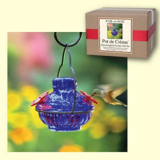 Gift Set Blue Pot de Creme Glass Hummingbird Feeder