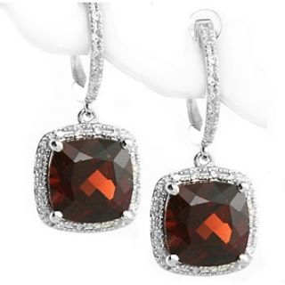 80ct VVS Red Garnet Diamonds Dangle Drop Earrings 14k White Gold