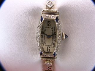 Vintage Antique Goering Diamond Sapphire Platinum Gold Ladies Art Deco