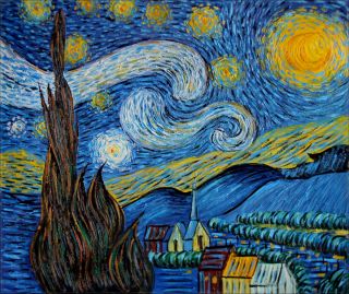 Framed Van Gogh Starry Night Reproduction, Hand Painted Oil Painting