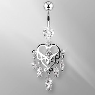 14k Solid White Gold Belly Button Navel Ring Body Jewelry Marquise Gem