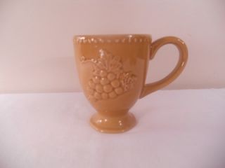 Pier One 1 Harvest Gold Coffee Mug Cup Embossed Grapes