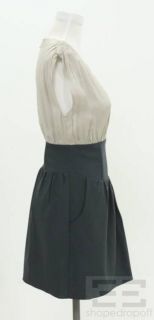 Geren Ford Grey Silk & Dark Grey Wool Sleeveless Pleated A Line Dress