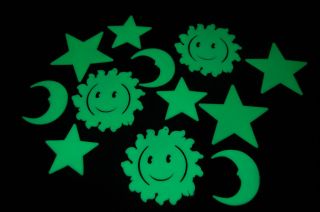 12 Piece XL Glow in The Dark Smile Suns and Stars