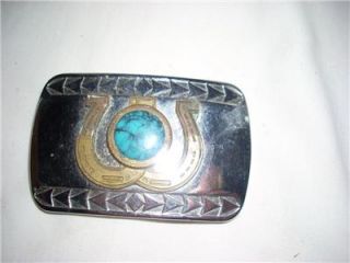 Lucky Horse Shoe with Turquoise Center Belt Buckle