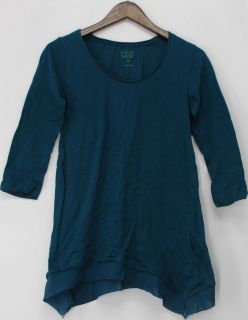 LOGO by Lori Goldstein Sz XS Asymmetrical Hem T shirt Top Teal Blue