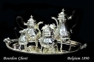BOURDON GHENT Antique Belgian .900 Silver Tea Coffee Service Rare
