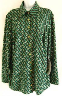 NEW DG2 BY DIANE GILMAN BLACK & GREEN WITH GOLD CHAIN LINK PRINT SHIRT
