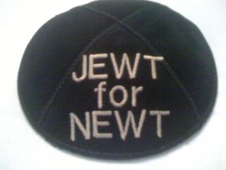 Newt Gingrich Jewt for Newt Embroidered Suede Kippah Yarmulke Jewish