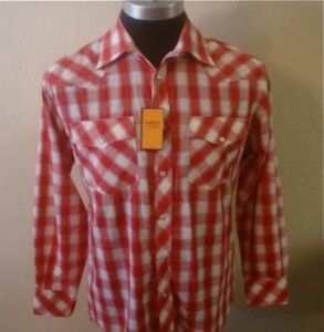 Red White Long Sleeve Plaid Pearl Snap Rockabilly Cowboy Western Shirt