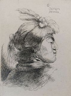 Castiglione Giovanni Benedetto Man Wearing A Small Turban Etching