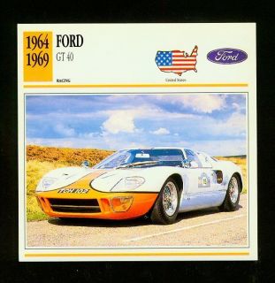 1964 Ford GT 40 Classic Racing Car Photo Card by Atlas Editions NM MT