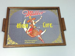 EE5 Miller Beer Sign Mirror High Life Girl in The Moon Bar Tavern Pub