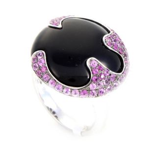 18K White Gold Onyx Pink Sapphire Ring