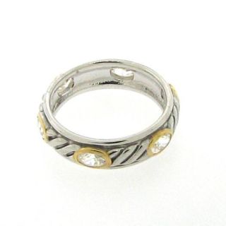 Sterling Silver 925 and Gold Plated Clear CZ Rope Ring