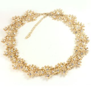 Gold GP Swarovski Crystal Flowers Bib Choker Necklace N750