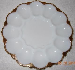 Fire King Milk White Glass Gold Edge Deviled Egg Platter Measures 10