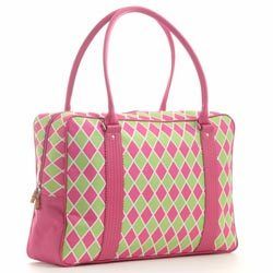 Toss Designs Pink Green Argyle Weekend Overnight Bag
