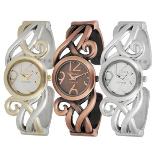 Geneva Platinum Womens Scroll Design Cuff Watch