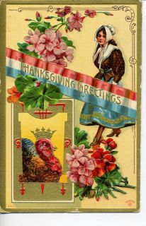 Vintage Patriotic Thanksgiving Postcard Grabill Indiana