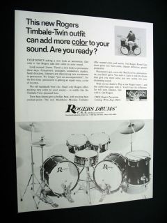 Rogers Timbale Twin Drum Set Kit Drums 1968 Print Ad