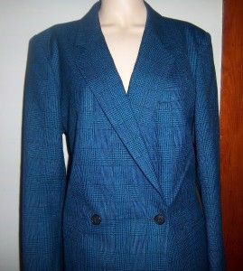 Vtg Saks Fifth Ave Blue Glen Plaid Wool 2pc Suit Pleated Skirt Jacket