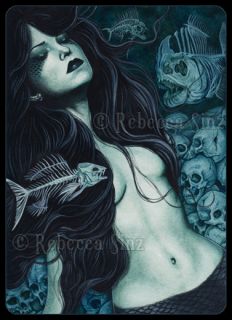 Gothic Fantasy Art ACEO Print Mermaid Skulls Fish Skeletons Dark Death