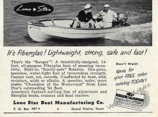  Lone Star Ranger 14 Fiberglas Boat Grand Prairie TX Small Print Ad