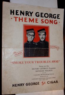 Smoke Your Troubles Away 1930 Henry George 5 Cent Cigar Sheet Music