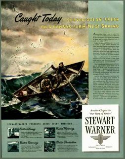 Gloucester Fisherman Rowing in 1941 Stewart Warner Ad