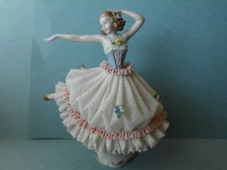 Beautiful Antique SITZENDORF Dresden Lace Porcelain Lady Figurine