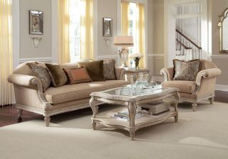 GRANDE PALACE EUROPEAN WOOD CHENILLE SOFA COUCH CHAIR SET LIVING ROOM