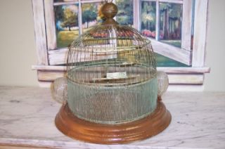  HENDRYX BIRDCAGE CANARY DOME BIRD CAGE w GLASS FEEDERS LOTS of PATINA