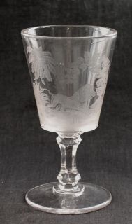 Antique Lion Etched Glass Goblet