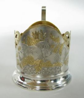  Vintage Russian Silver Tea Set Spoon Glass Holder 875 Mark Box