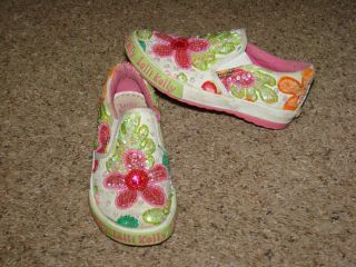 Girls Lelli Kelly Shoes size US 10 28 Pink Green White Sparkle Sequin