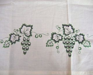 linen table furnishing tablecloth embroidered green grapes machine