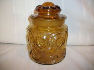 Vintage Moon and Stars Amber Glass Medium Canister w Lid